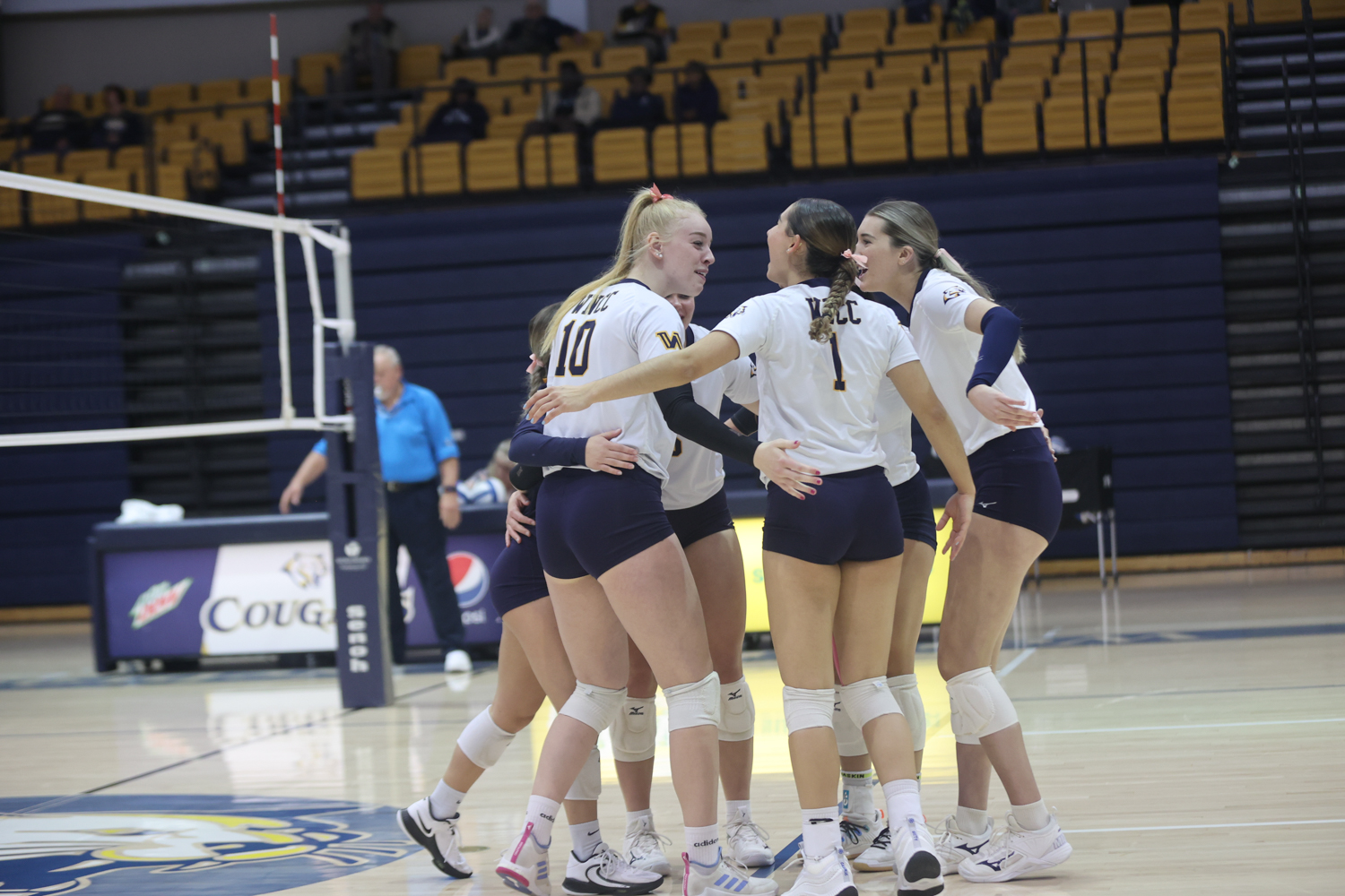 WNCC celebrates a point against Trinidad State in their first meeting of the season.